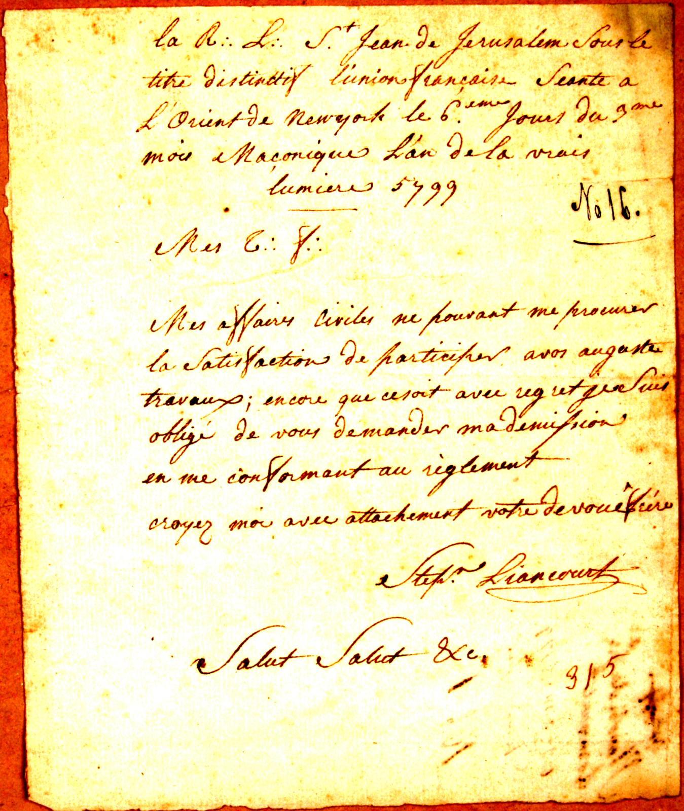 1799 th L'Union Française, Lettre 1