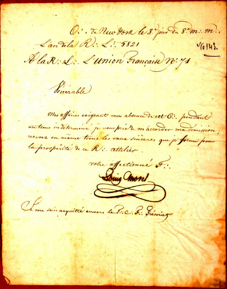 1821 L'Union Française N°71, Lettre 1